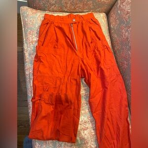 Urban outfitters orange red wide leg cargo pants cotton and linen